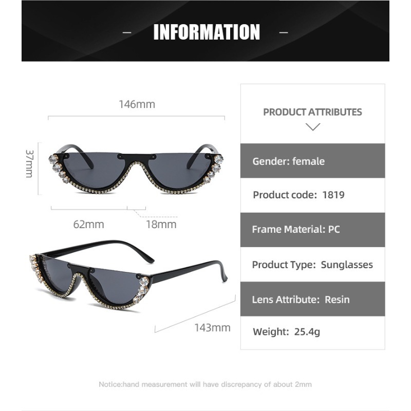Rhinestone Cat Eye Sunglasses for Women Half Frame Birthday Gift UV Protection Trendy Streetwear Sun Glasses