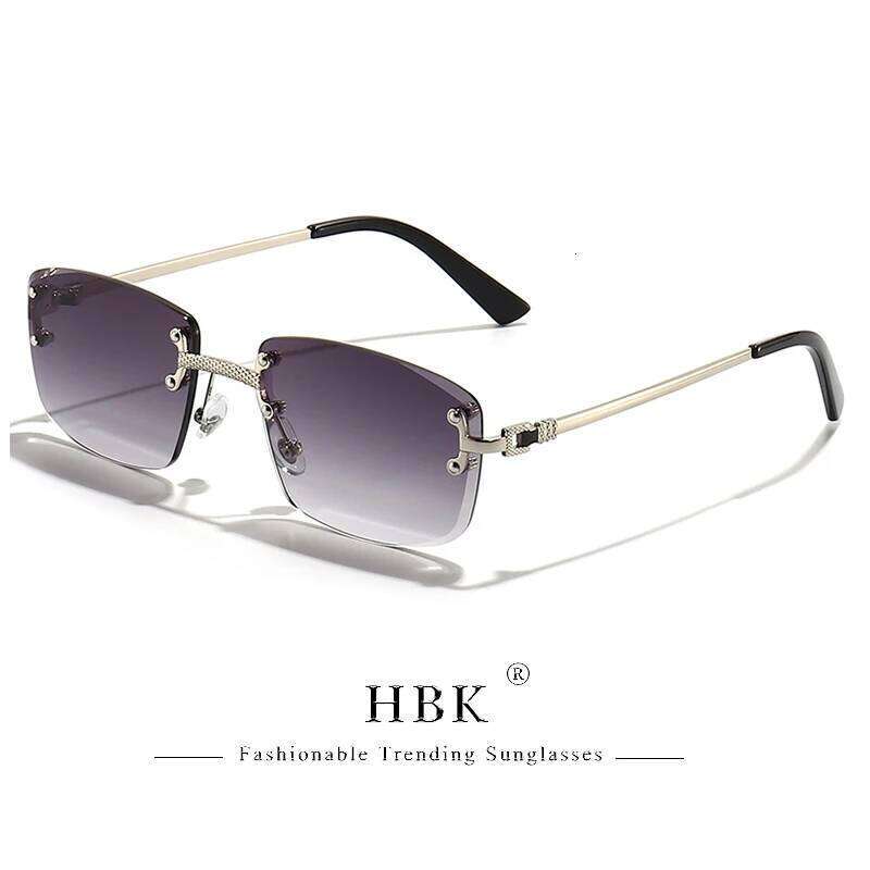 HBK Gradient Lens Metal Sunglasses Rimless Square Purple High Quality Sun Women Rectangle 2022 Frameless Glasses For Men Z260127