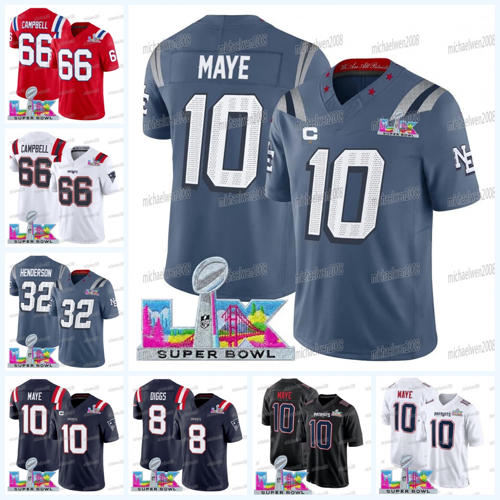Drake Maye Patriot 2026 Super Bowl LX Champions Rivalries Football Jersey Tom Brady Christian Gonzalez TreVeyon Henderson Will Campbell Stevenson Diggs