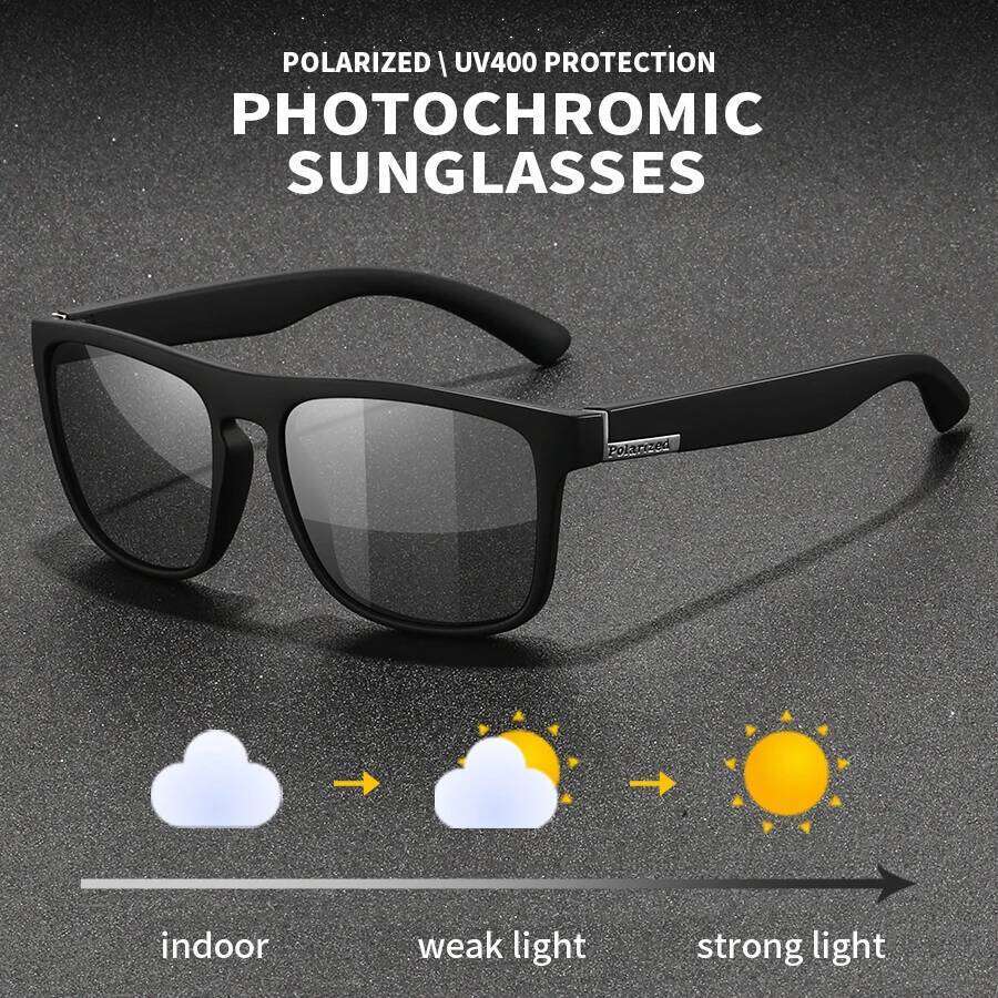 Photochromic Polarized Square Vintage Sunglasses Men Women Fishing Cycling Driving Mountaineering Chameleon Sun Glasses UV400 Z260127