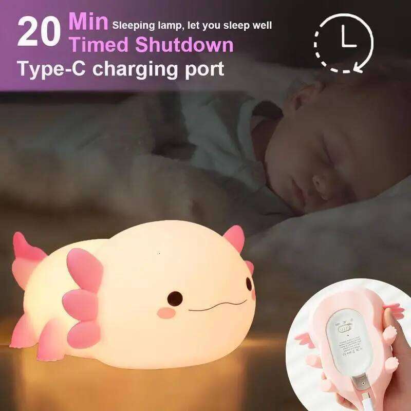 FreeShipCute Axolotl LED Night Light,Dinosaur lamp,Squishy USB & Mobile Touch Lights,Night Bedroom Lamp Z260127