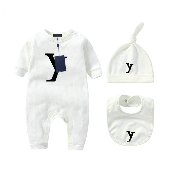 In stock newborn kids Rompers baby Boys girls Fashion designer print luxury pure cotton pyjamas crawl suits jumpsuit Hat bib 3-piece set