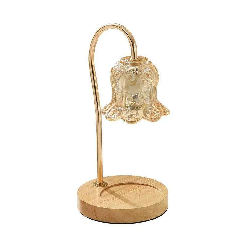with 2 Bulbs Soft Brightness Create Ambiance in Any Room Modern Glass Flower Candle Lamp Warmer Wood Base Z260127