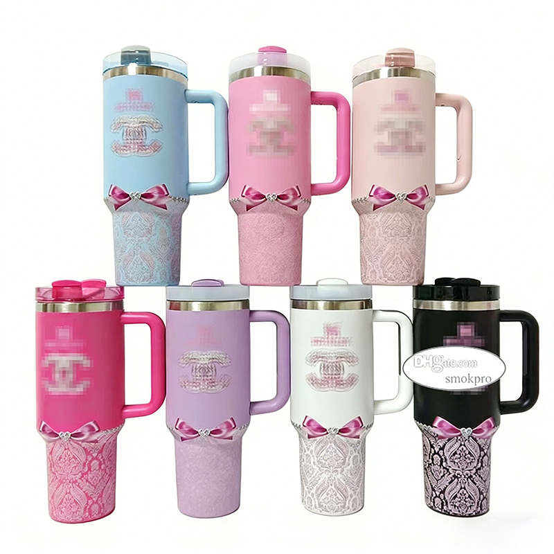 Stainless Steel Tumbler Cup With Designer Logo 40 oz Water Bottle Mug With Handle