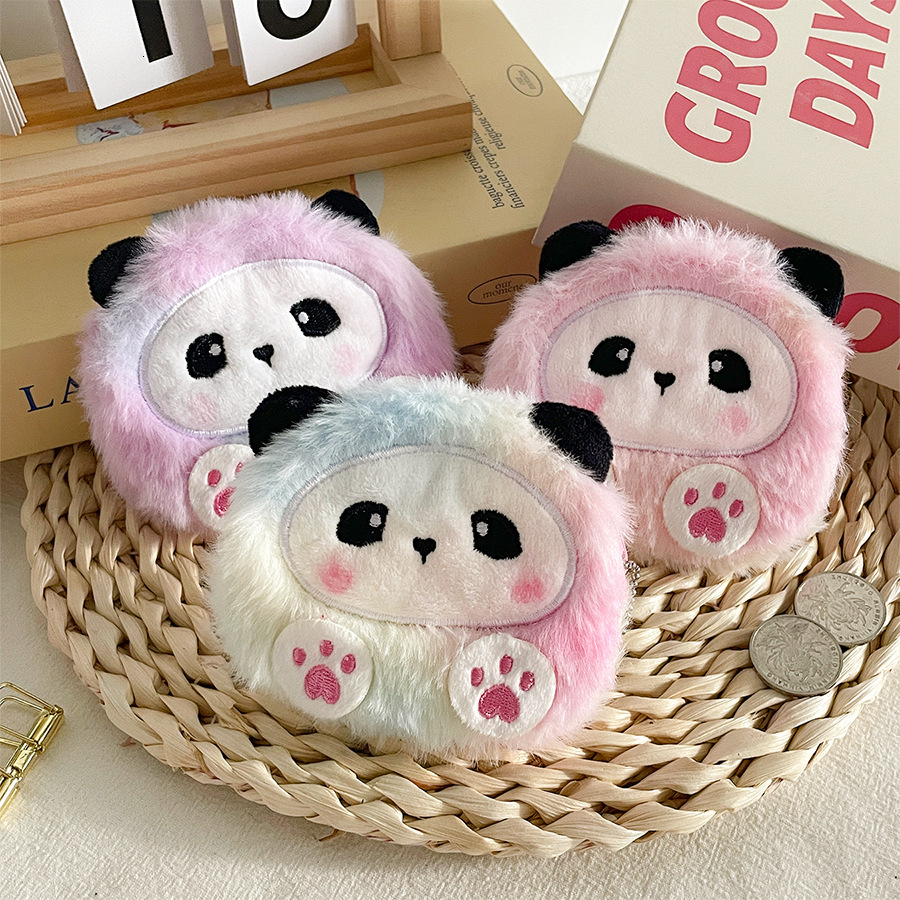Cute Gradient Panda Plush Purse Zipper Earphone Storage Wallet Pendant Children's Coin Bag