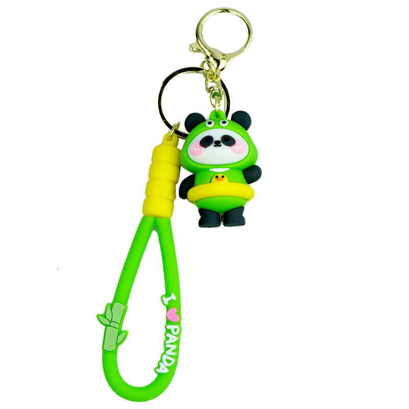 Cute Cartoon Couple Panda Soft Rubber Doll Car Bag Keychain Pendant Small Gift S260126