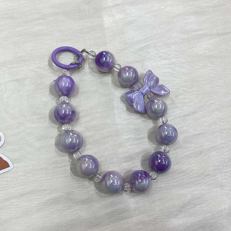 Korean Style Bowknot Handheld Chain Fashion Gradient Phone Case Shockproof Pendant Electroplated Two-tone Beaded Decoration S260126