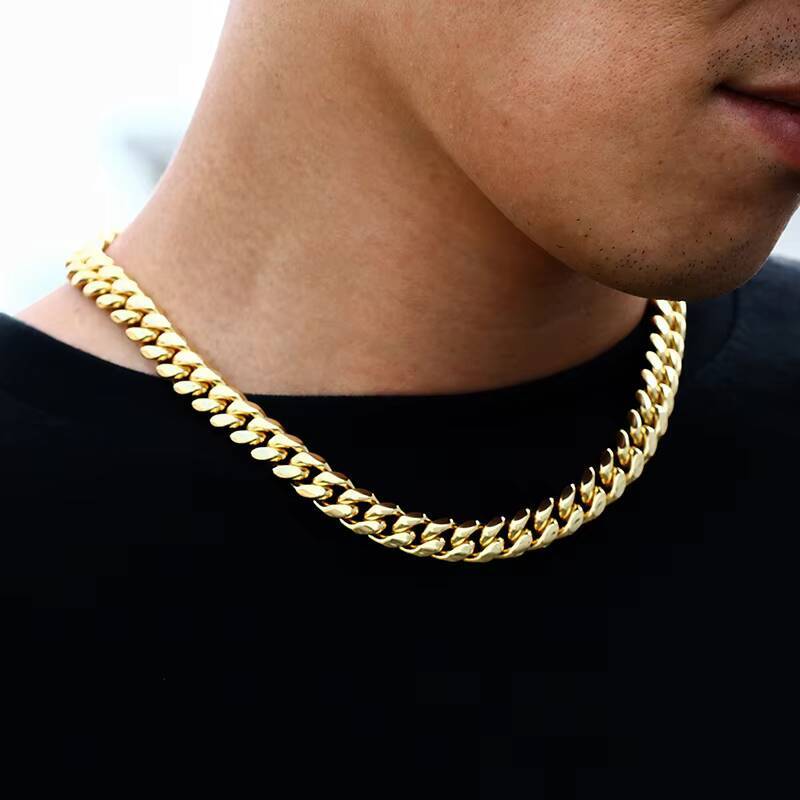 Cheapest Price 10mm Rapper Jewelry Stainless Steel Necklace Hip Hop 18k Gold Plated Miami Cuban Link Chain