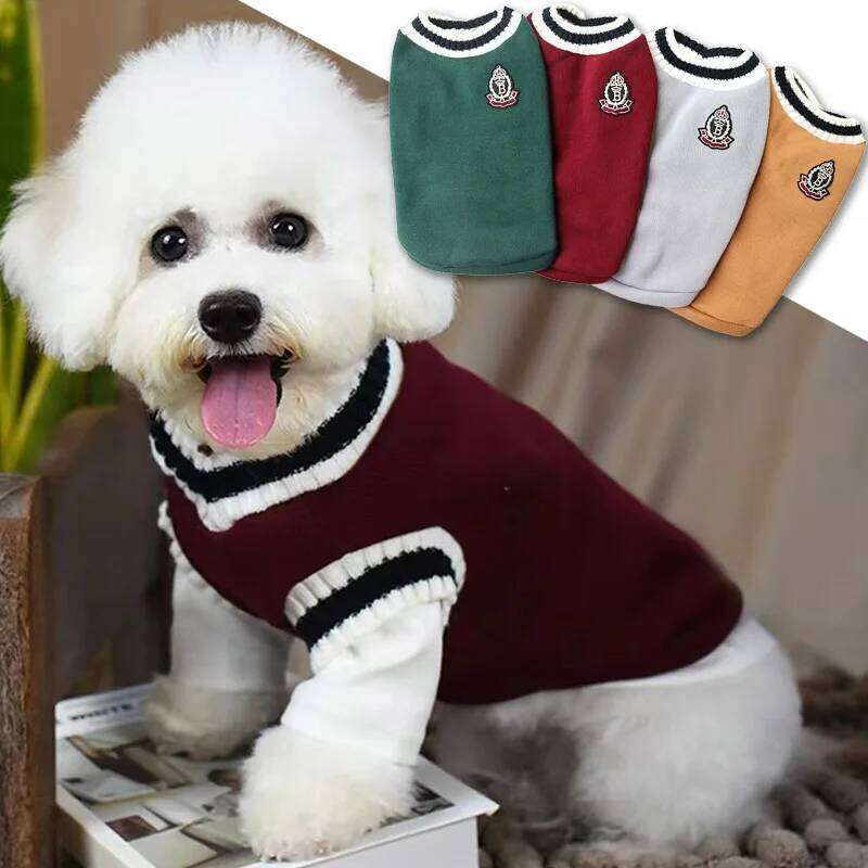 Autumn and winter new knitted V-neck college style pet clothes vest Teddy For Small Dogs Puppy Vest Clothes Jacket Outfits XJ260127