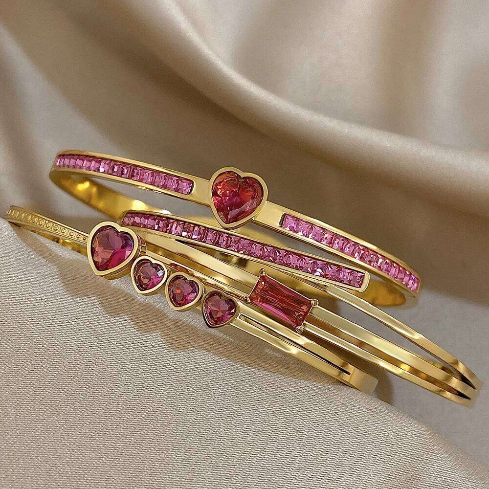 New Stainless Flashbuy Steel Women's Design Rose 10 316L 3Pcs/Set Bangles Red Love Heart Bracelets Waterproof Fashion Jewelry Gift XJ260127