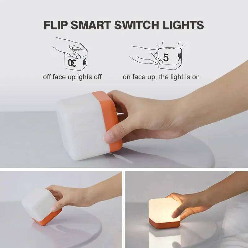 LED Flip Timer Night Cube Table Desktop USB Rechargeable Bedside Lamp Bedroom Decoration Creative Gifts Z260127