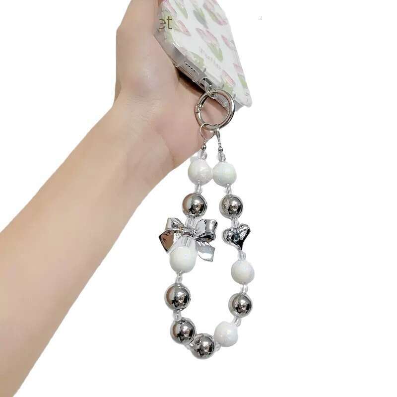 Korean Style Bowknot Handheld Chain Fashion Gradient Phone Case Shockproof Pendant Electroplated Two-tone Beaded Decoration S260126