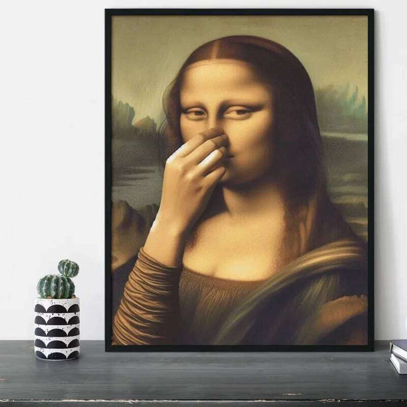 Mona Lisa Bathroom Covering Her Nose,Vintage Poster Print Toilet Funny Canvas Painting Wall Home Decor Art 26H0127