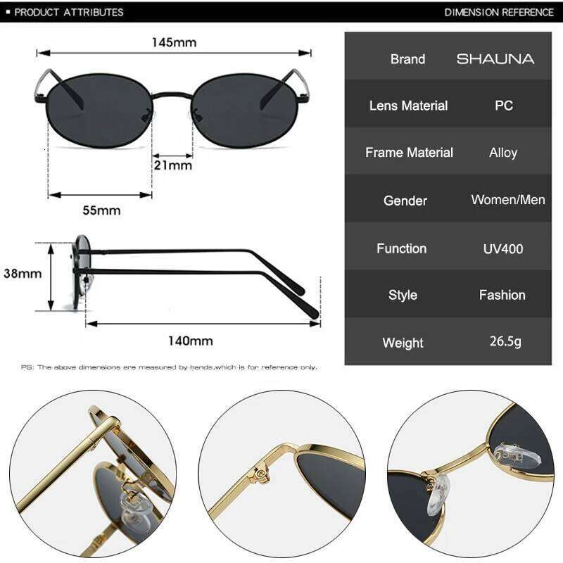 SHAUNA Retro Small Oval Metal Frame Women Sunglasses UV400 Men Punk Sun Glasses Z260127