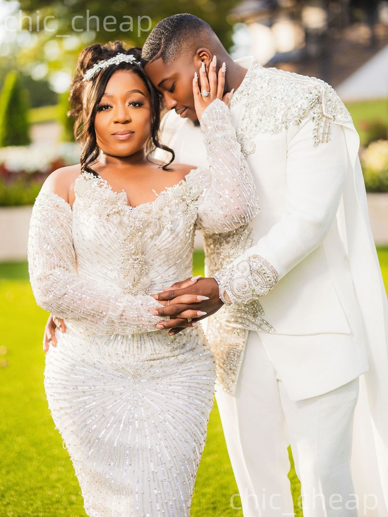 African Aso Ebi 2026 Ivory Mermaid Wedding Dress Sweetheart Crystals Sequined Tiers Detachable Train Elegant Bridal Gowns Dresses ZJ230