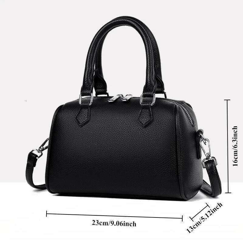 Fashion Solid Color PU Leather Handbag Women's Boston Functional Shoulder Multi Compartment Zipper Crossbody Bag