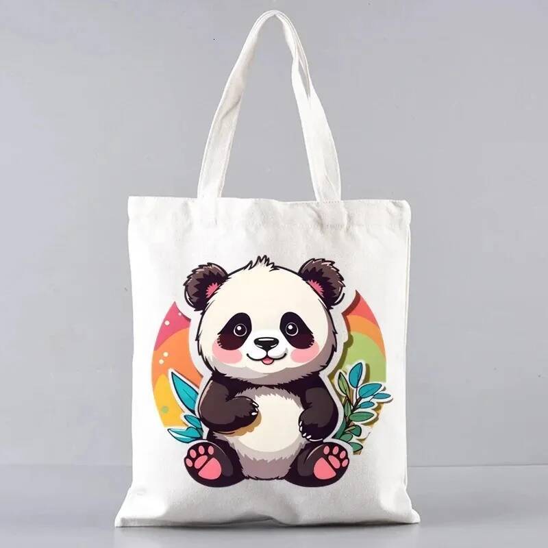 Cute Panda Ladies Handbag Fashion Canvas Shoulder Eco-Friendly Large Capacity Women Travel Shopping Bag Wallet