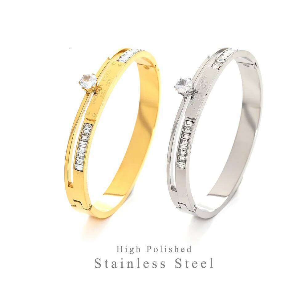 Freshly released 18K gold-plated stainless steel women's bracelet: unique stone set pattern, fashionable wrist jewelry XJ260127
