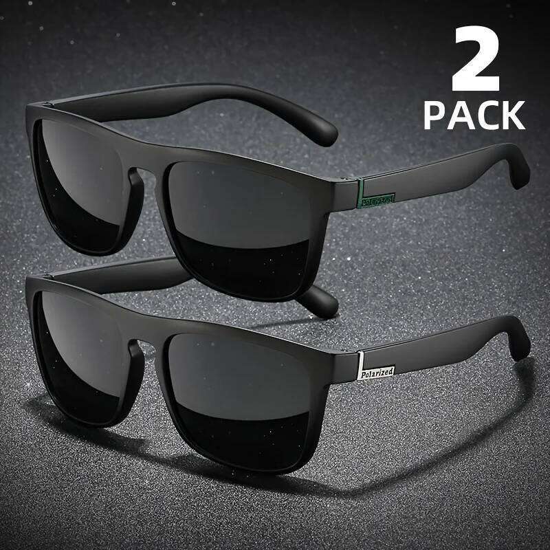 2PCS Fashion Square Polarized Sunglasses Men Vintage Plastic Male Sun Glasses Women Stylish Black Sport Shades UV400 Z260127