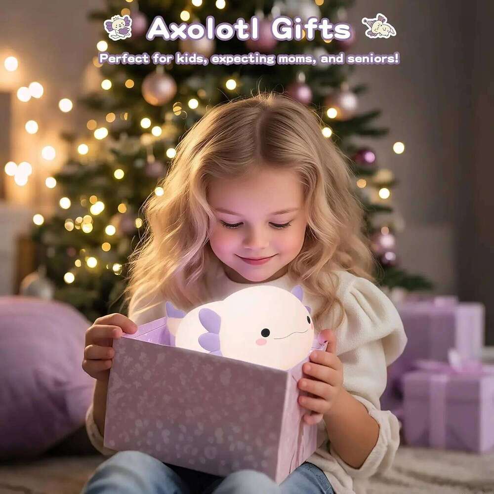 Night Light for Kids,Cute Purple Axolotl ,LED Squishy Nursery Nightlight, Soft Silicone Novelty Animal Bedside Lamp Z260127