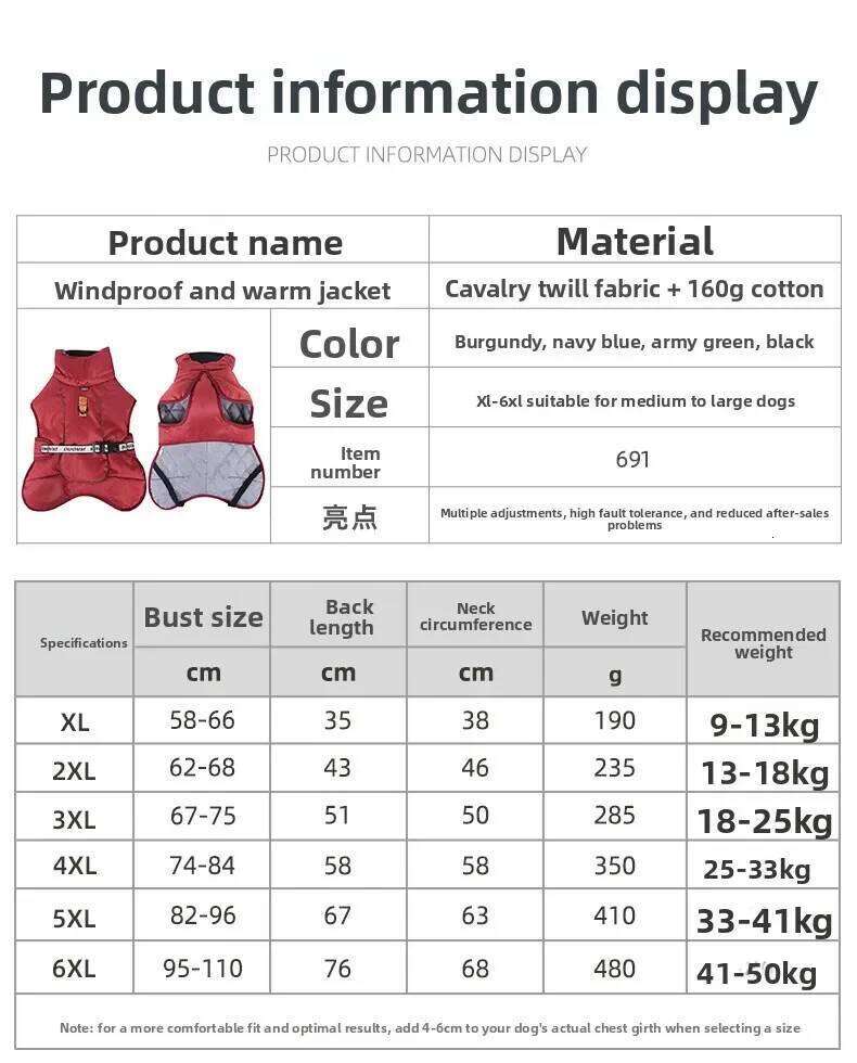 Thick Warm Reflective Clothing Medium Large Windproof Winter Dog Jacket Cold Proof Back Protection Fleece Pet Coat XJ260127