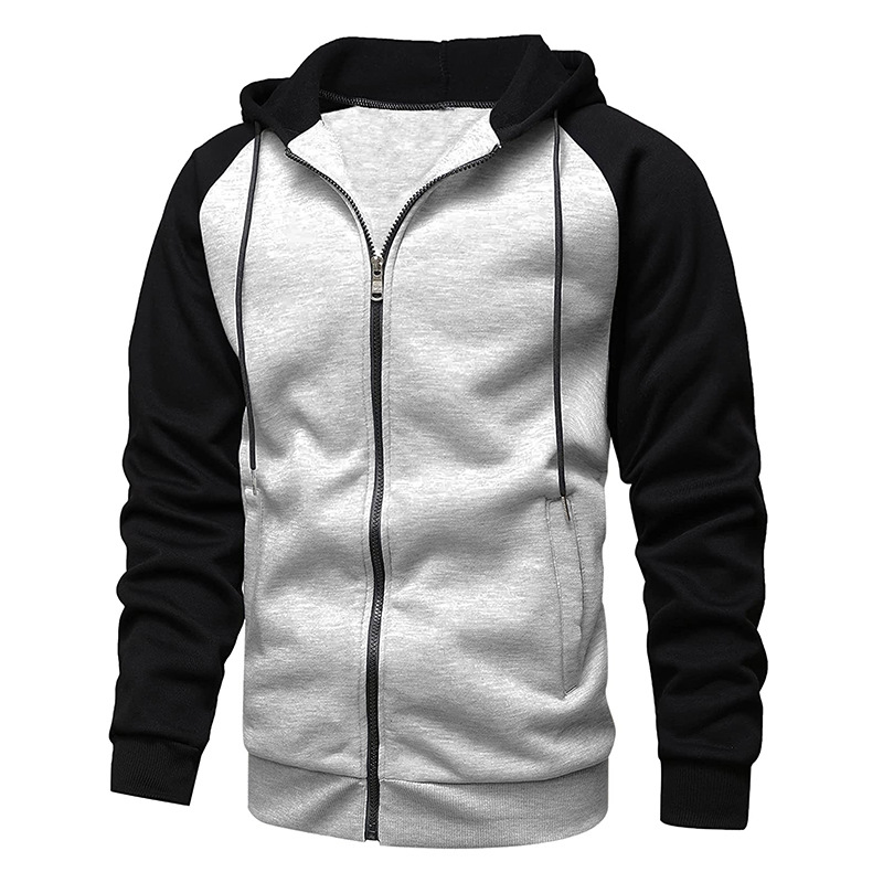 Free Shipping New autumn and winter men's color blocking hoodie coat zipper fleece casual top