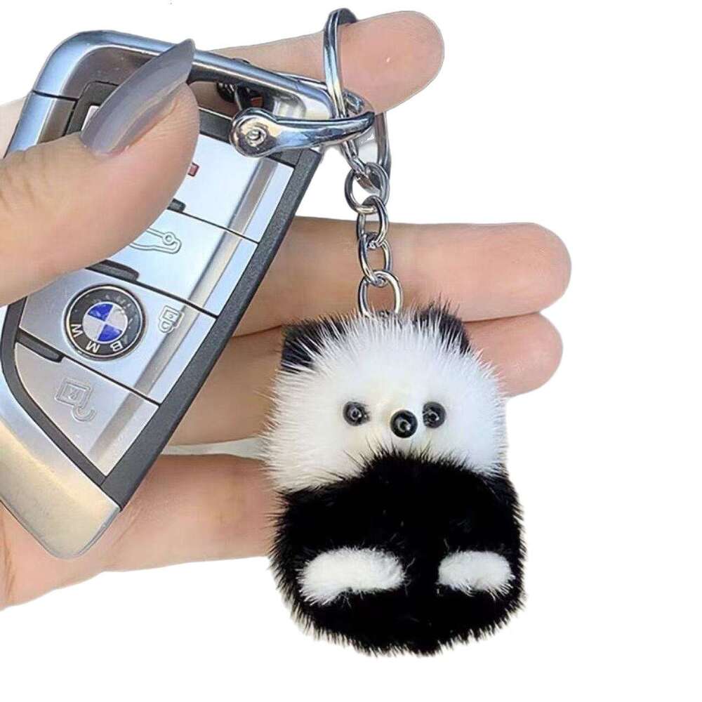 Cute Real Mink Fur Little Panda Car Keychain Pendant Plush Doll Backpack Decoration Small Gift S260126 ba9