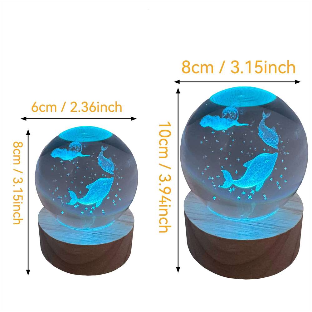 1pc Ball Night Light - Magical Ocean Glow with LED Illumination Soothing Sea Theme Decor Glowing Dolphin Crystal Z260127