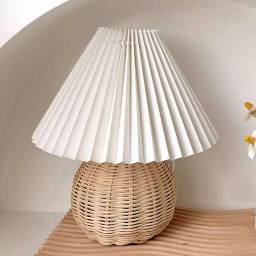 Bedside Nightstand Mini for Bedroom Living Room Side Table Rattan Pleated Aesthetic Vintage Lamp Z260127