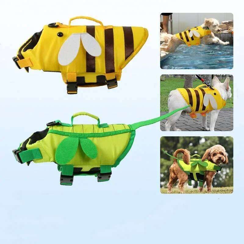Jacket Life Vest Collar Harness Dog Swimming Summer Swimwear Little Bee Pet Clothes XJ260127