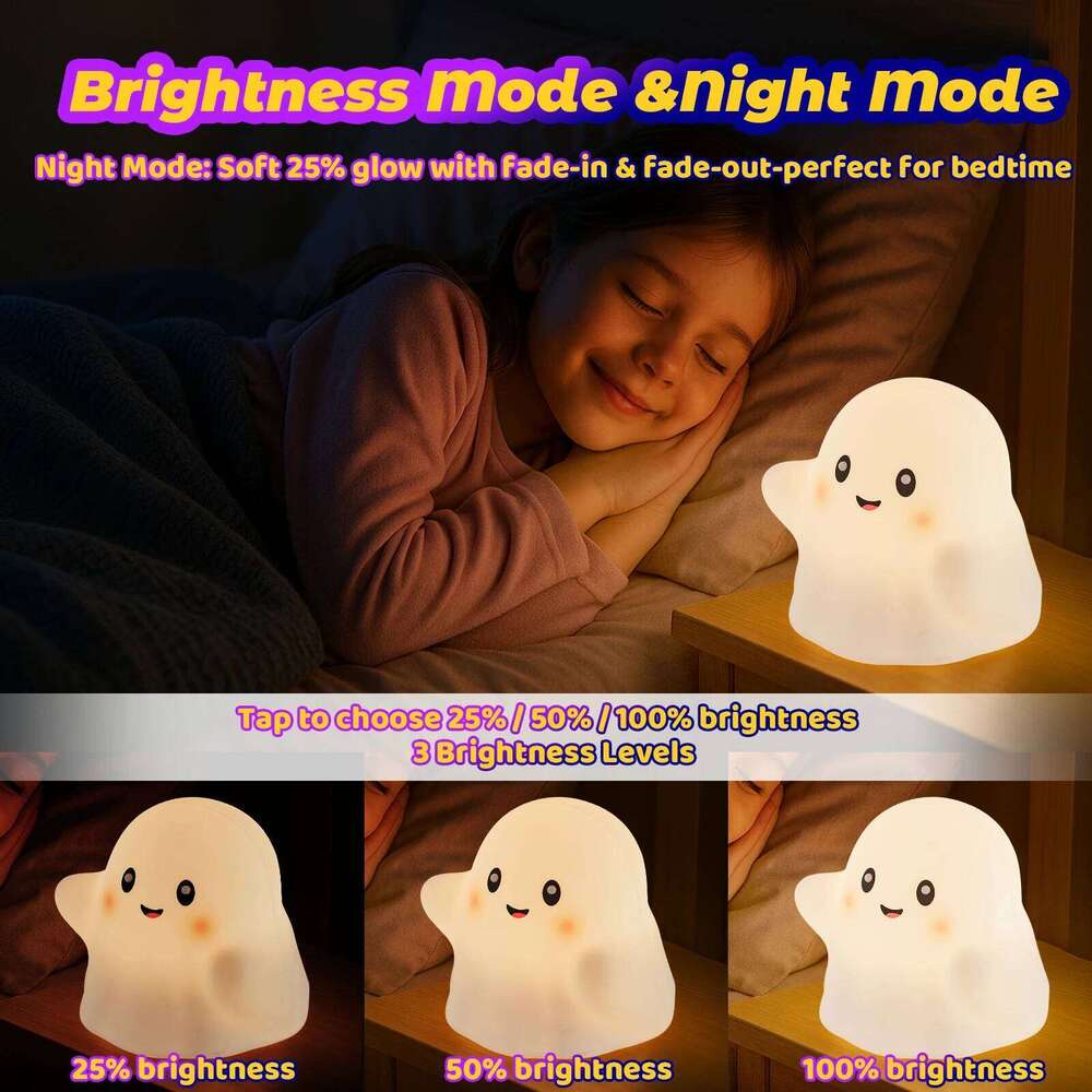Ghost Touch Sensor Night Light Silicone Nursery Sleep Music Nightlight Adjustable Halloween Decor Dimmable Lamp Christmas Gift Z260127