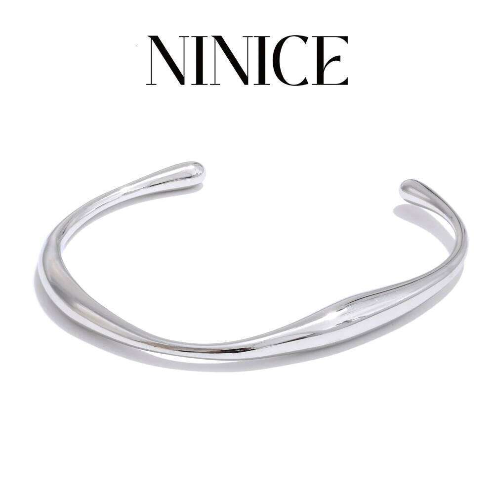 NiNice Minimalist 316L Stainless Steel Smooth Metal Round Cuff Bracelet Bangle Waterproof Distinctive Charm Jewelry New XJ260127