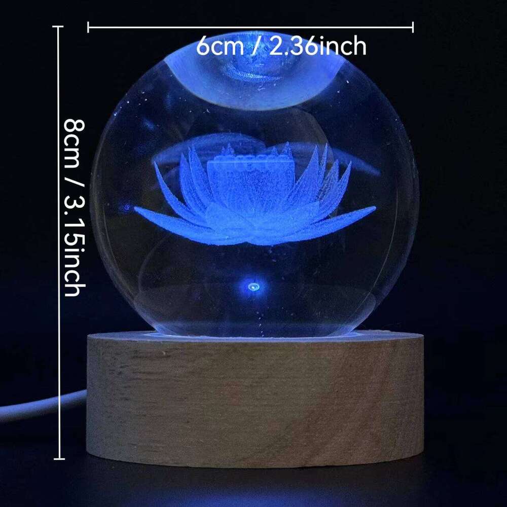 1pc 3D Lotus crystal ball color laser engraving night light, holiday gifts, for friends, colleagues, wife, parents, Christmas, V Z260127