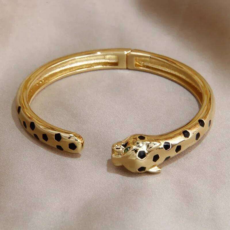 Classic Leopard Crystal Open Bangles&bracelets for Women Fashion Brand Jewelry Punk Style Animal Chunky Bangles XJ260127