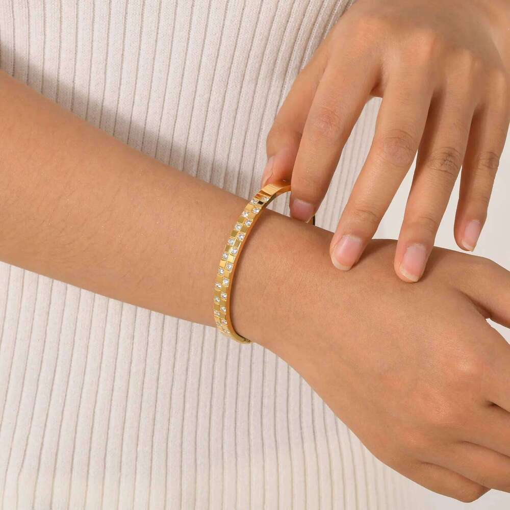 Zircon Square Open Bracelets CZ Stainless Steel Hinged Cuff Bangle Bracelet for Women Luxury Fashion Jewelry XJ260127