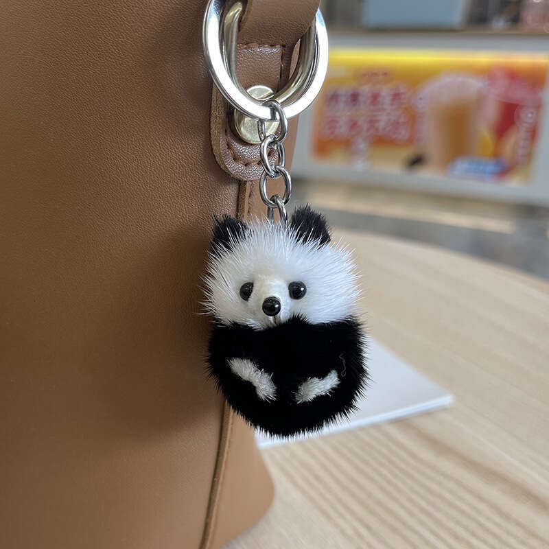 Cute and Adorable Mink Mini Fur Panda Pendant Bag Phone Charm Car Keychain Accessory S260126 5c0