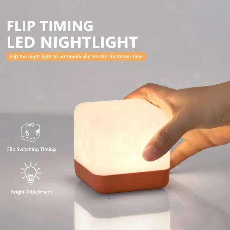 Flip Timing LED Square Nightlight Bedroom Night Table Floor Energy Saving Bedside Lamp Home Decor Decorative Luminaire Z260127