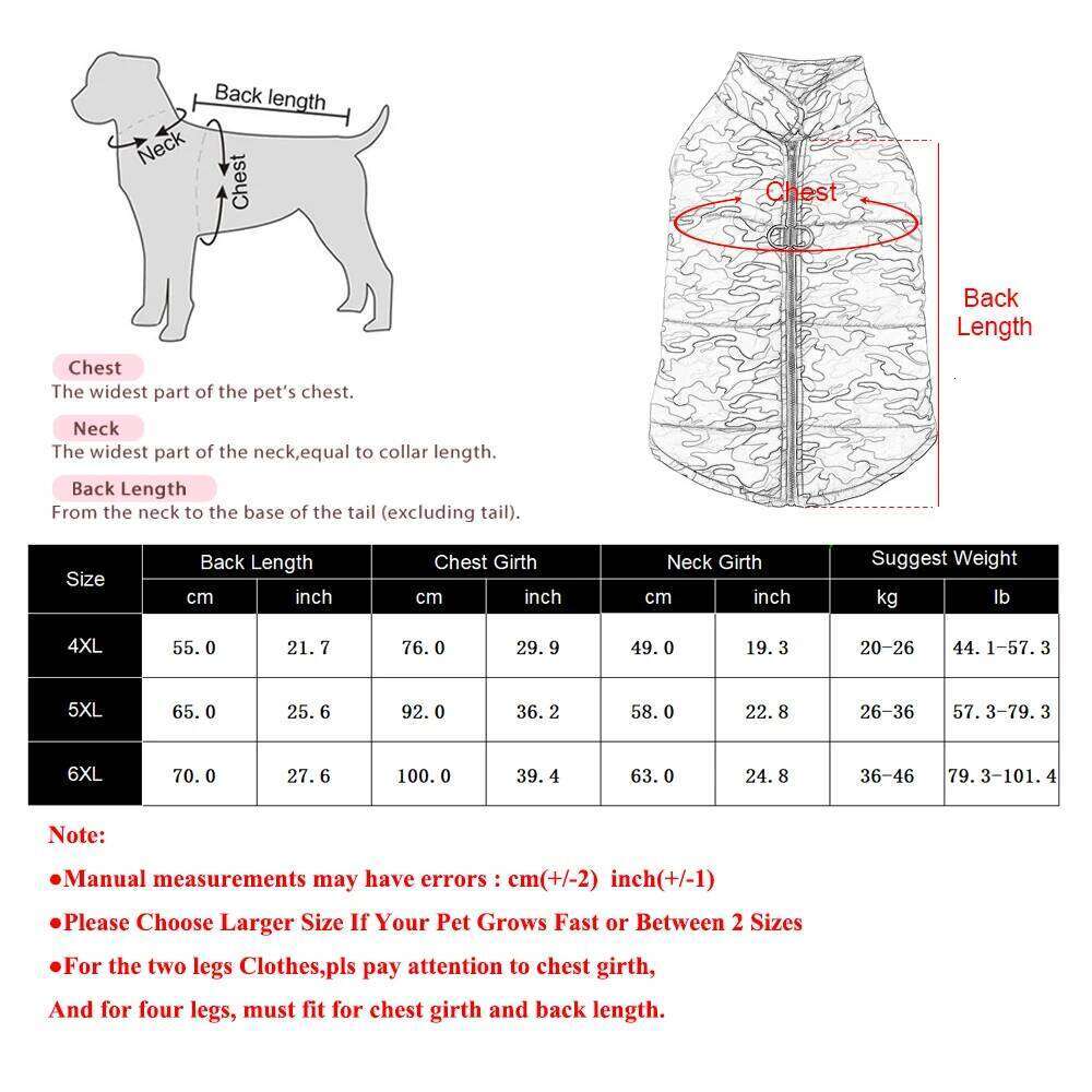 4XL-6XL Large Dog Jacket Clothes Winter Waterproof Coat For Big Dogs Vest Costume Camouflage Print Golden Retriever Pet Overalls XJ260127