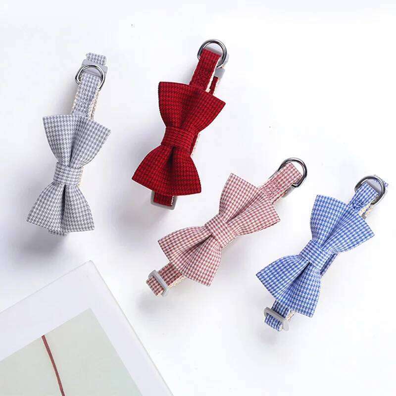 Ring Solid Cute Plaids Color Dogs Cat Bow Pet Accessories Plaid Collar Fashionable Adjustable Checkered & Sweet pet supplies