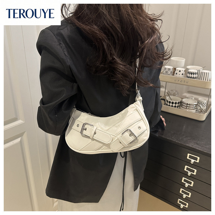 TEROUYE French fashion style rectangular women's armpit bag autumn and winter new item niche Y2K motorcycle bag retro luxury