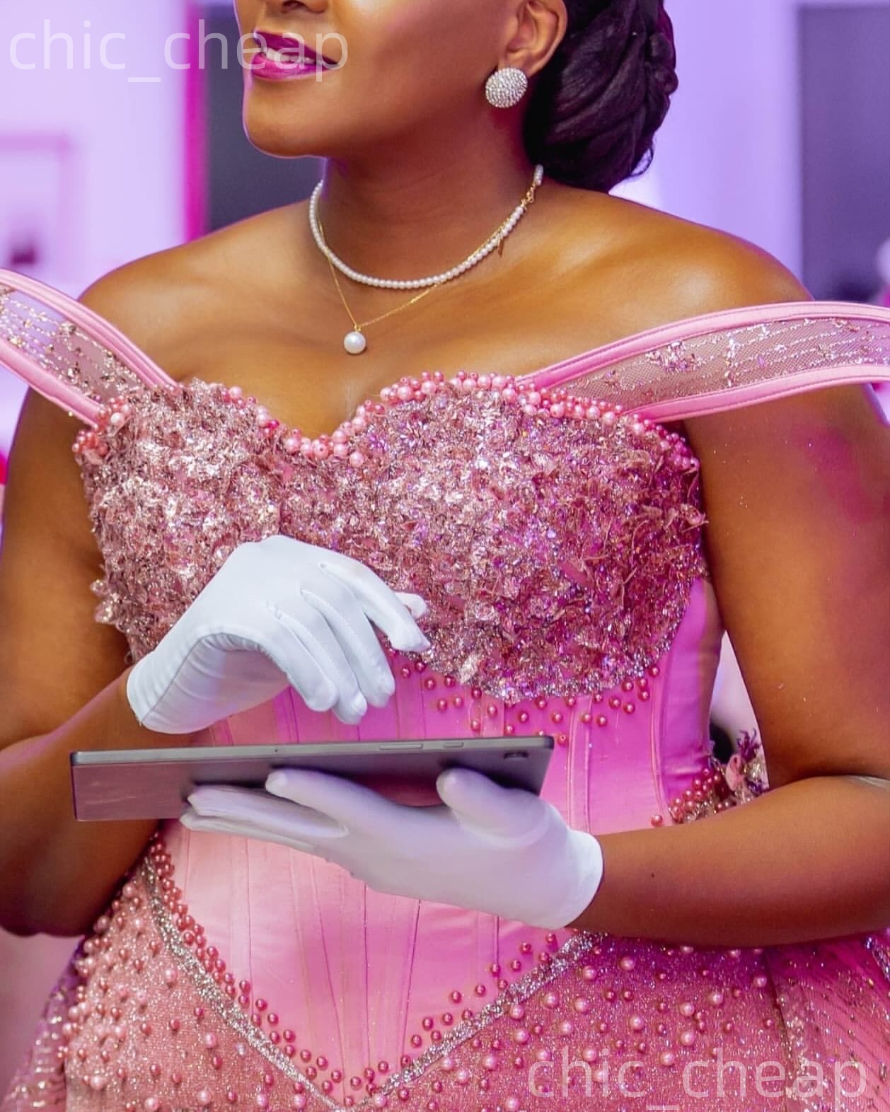 Aso Ebi Pink Mermaid Prom Dresses 2026 Pearls Crystals Detachable Train Evening Formal Party Second 50's Birthday Engagement Gowns Dress For Spec