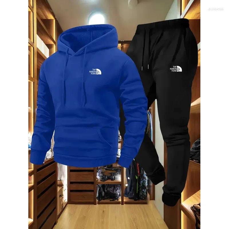 Men's Tracksuits Autumn And Winter Pattern Casual Two-Piece Set Hooded Sweatshirt Pants With Pockets Regular Fit Outdoor Sport Suit