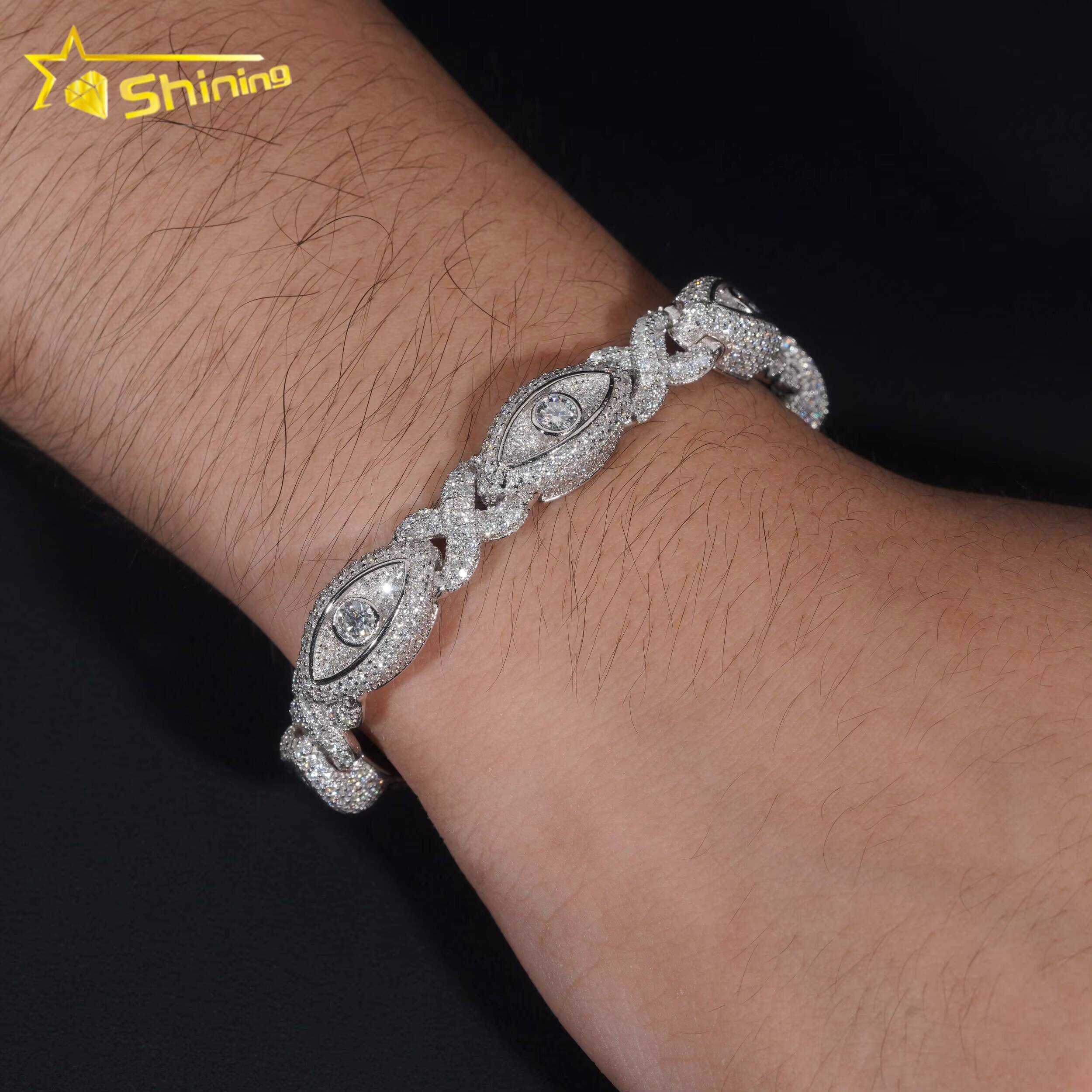 Pass Diamond Tester Silver 925 Gold Plated Hip Hop Jewelry Custom Mens Eye Bracelet VVS Moissanite Cuban Bracelet