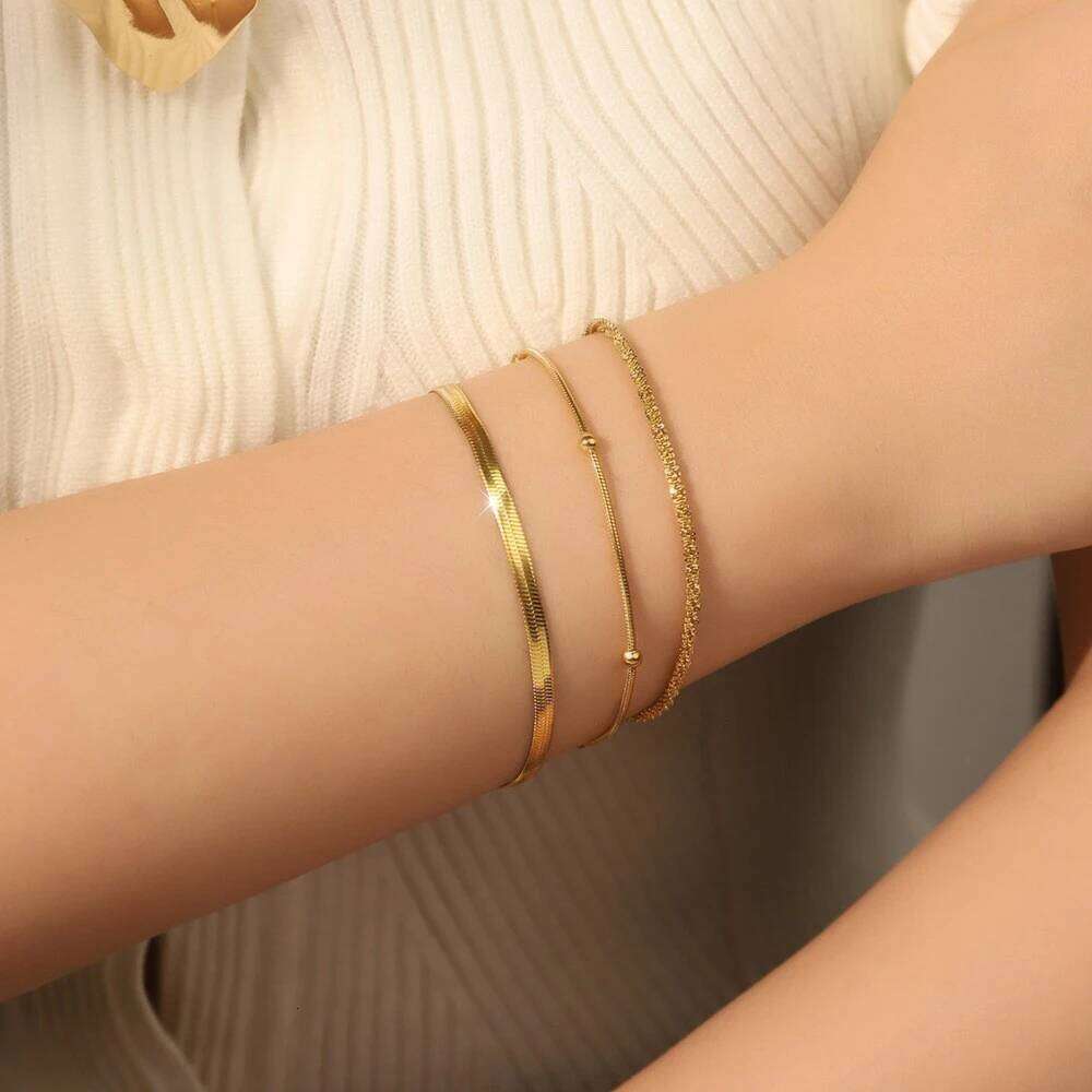 12Pcs/Set Stainless Steel Bracelet for Women, Silver Gold Color Multi Style Combination Chain, Waterproof Exquisite Jewelry Gift XJ260127