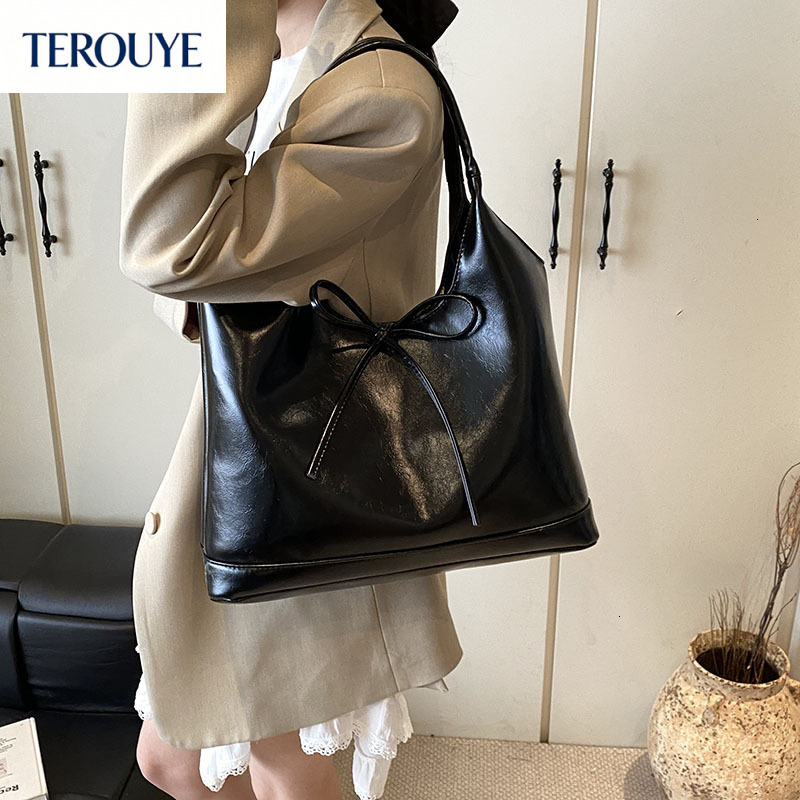 TEROUYE autumn and winter new Korean bag style niche design bow elegant retro fashion handbag women's shoulder bag