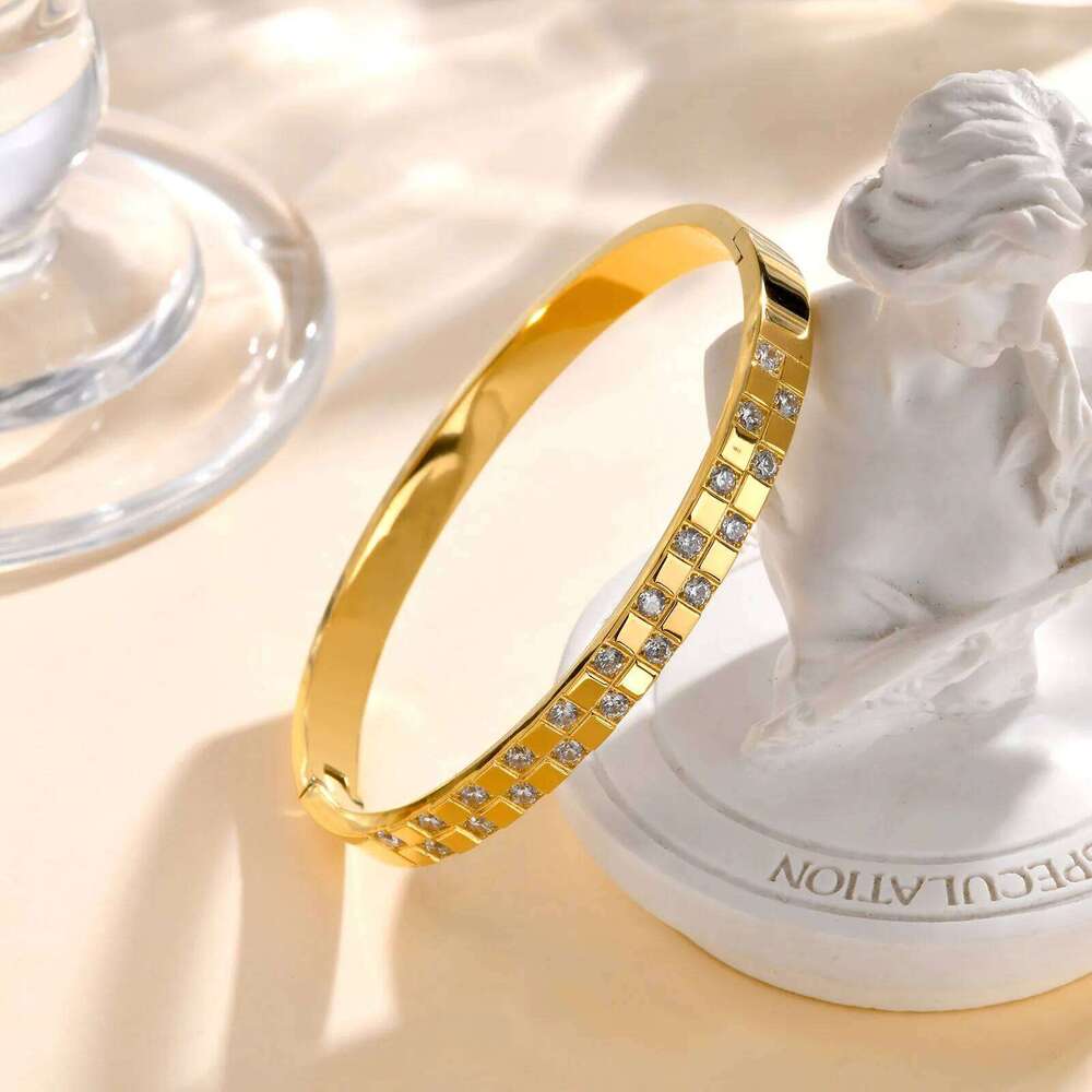 Zircon Square Open Bracelets CZ Stainless Steel Hinged Cuff Bangle Bracelet for Women Luxury Fashion Jewelry XJ260127