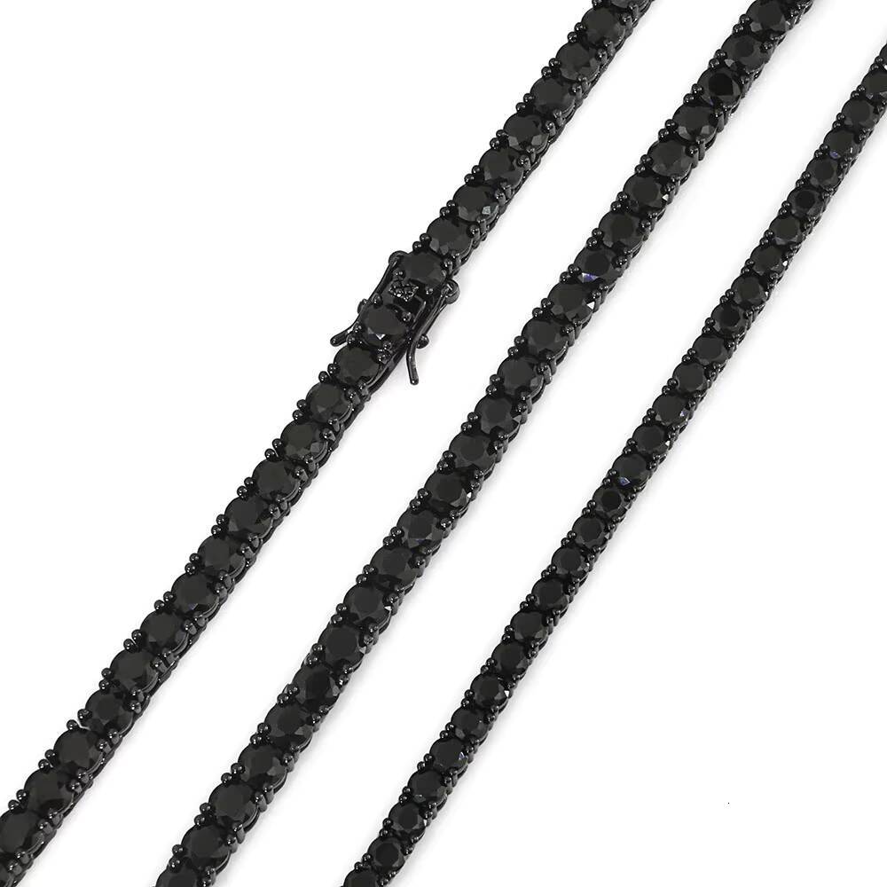 NUOYA Wholesale Mens Black CZ Tennis Chain with Spring Clasp Hip Hop Jewelry Black Plated Iced Out Tennis Chain Necklace