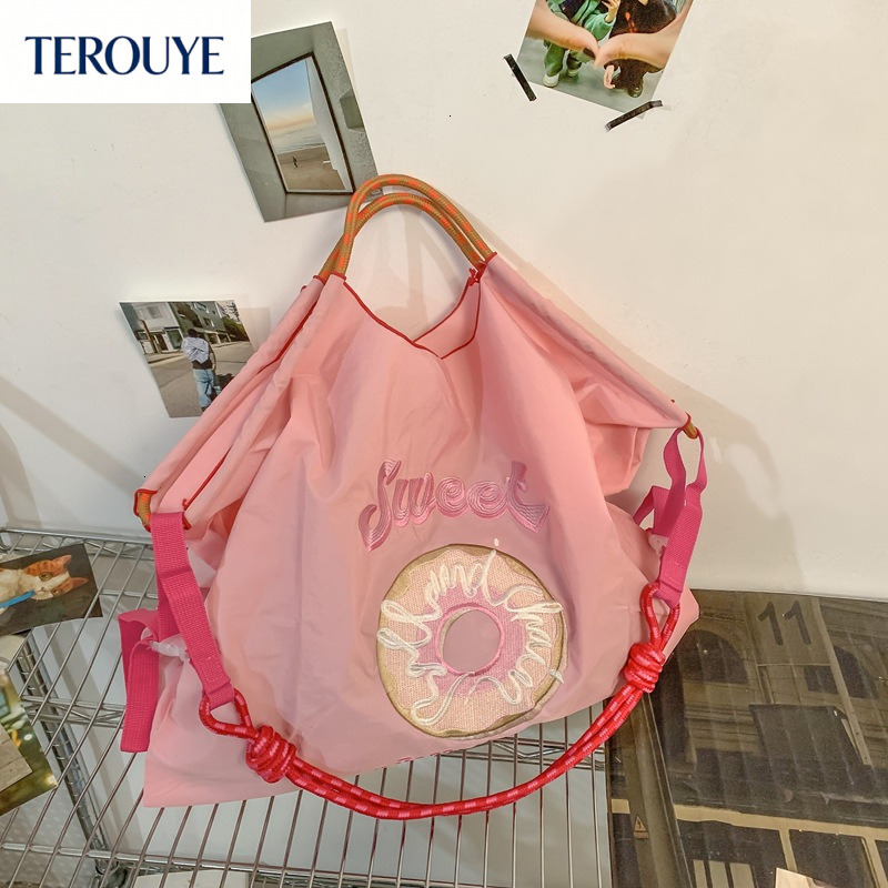 TEROUYE Autumn and winter new Japanese style niche embroidery shopping bag nylon fashionable simple style handbag women's shoulder bag
