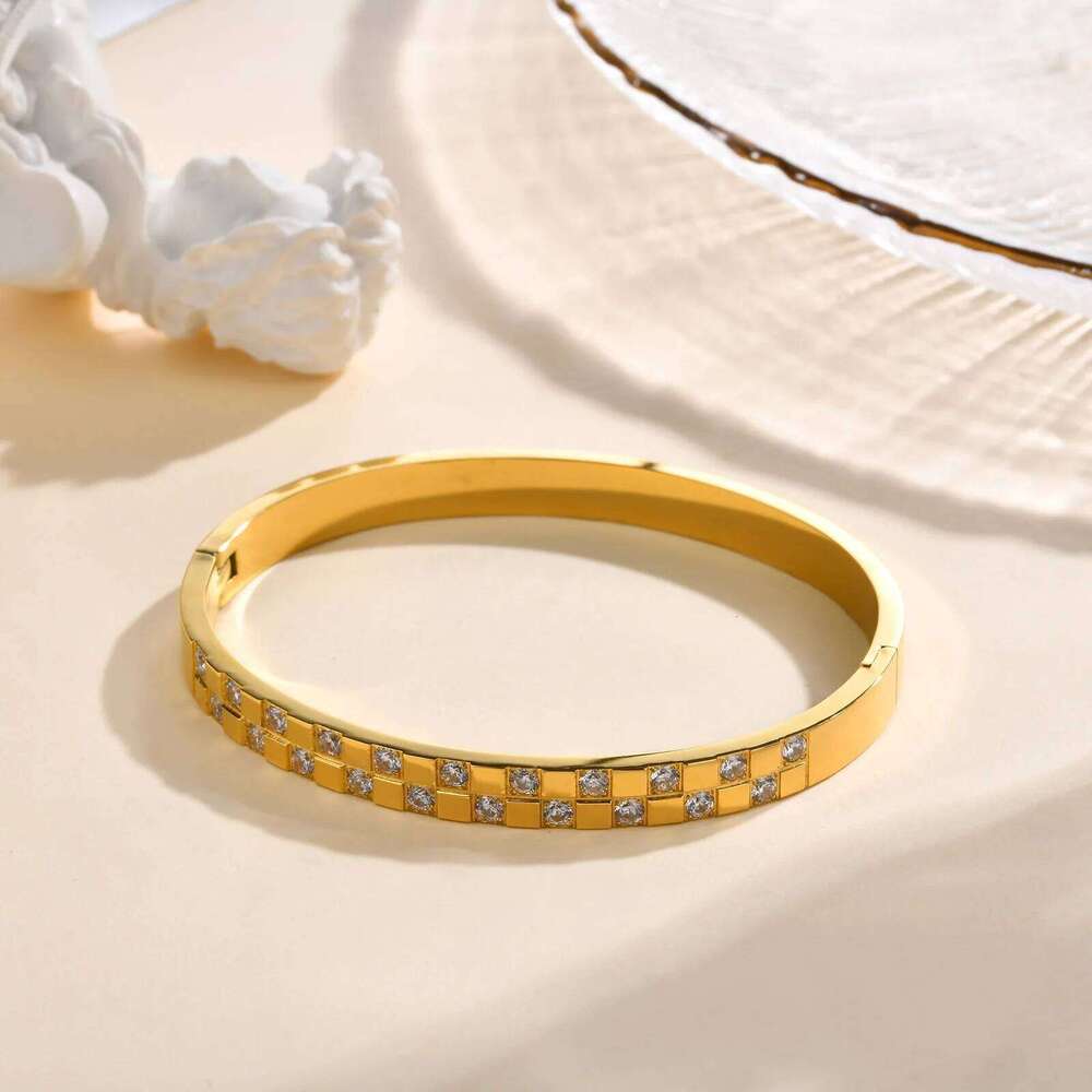 Zircon Square Open Bracelets CZ Stainless Steel Hinged Cuff Bangle Bracelet for Women Luxury Fashion Jewelry XJ260127