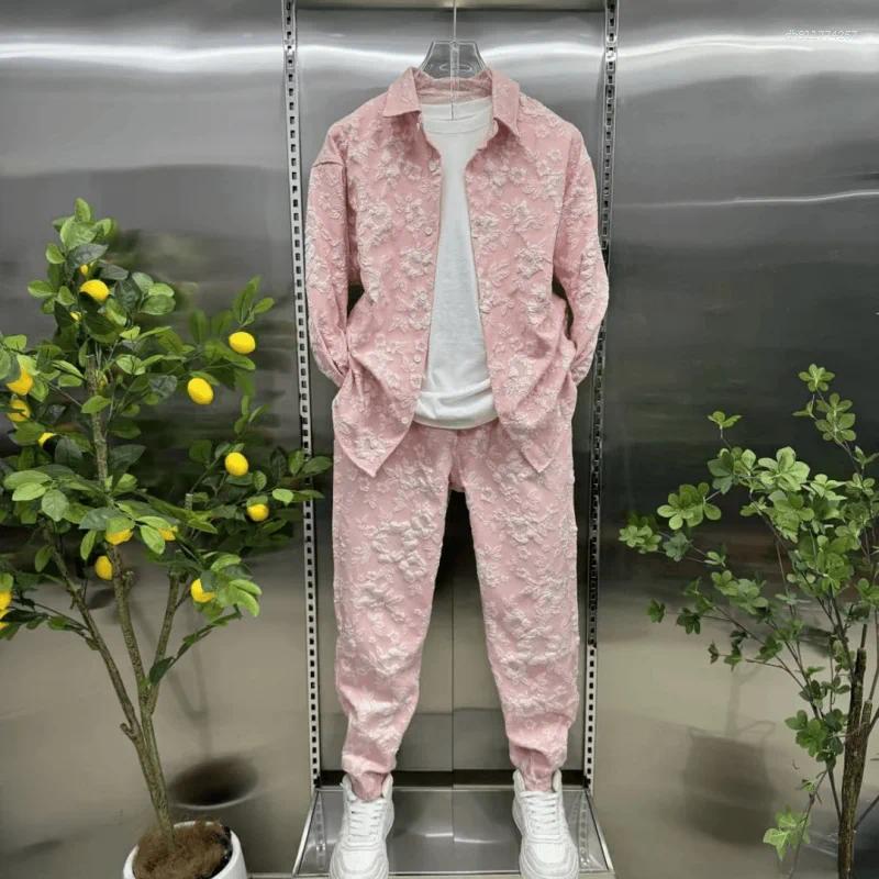 Men's Tracksuits Autumn Casual Embossed Printed Shirt Set Fashionable Coat And Trousers Two-piece Couple's Complete 2 Pieces